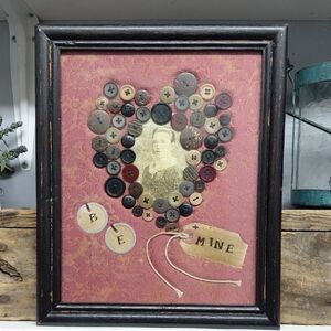 Vintage Sonja Sandell Collection Button Heart Art in Frame